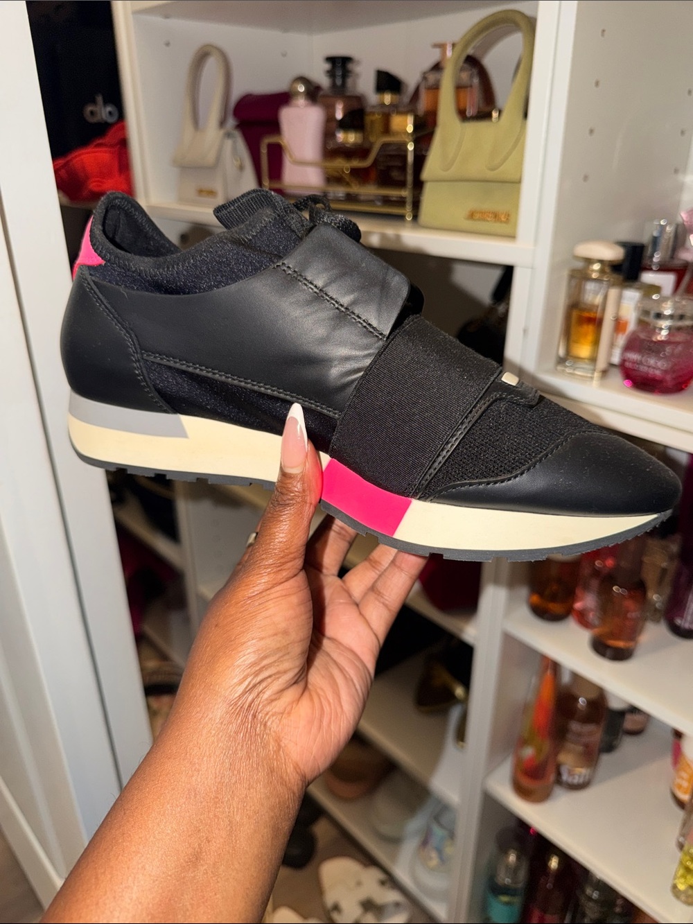 Balenciaga Black and Pink Women's Slip-On Athletic Sneaker